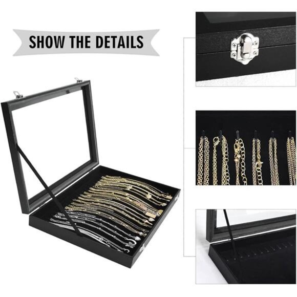 Premium Necklace Organizer Box - 20 Hooks Jewelry Tray with Transparent Lid - - Picture 4 of 7
